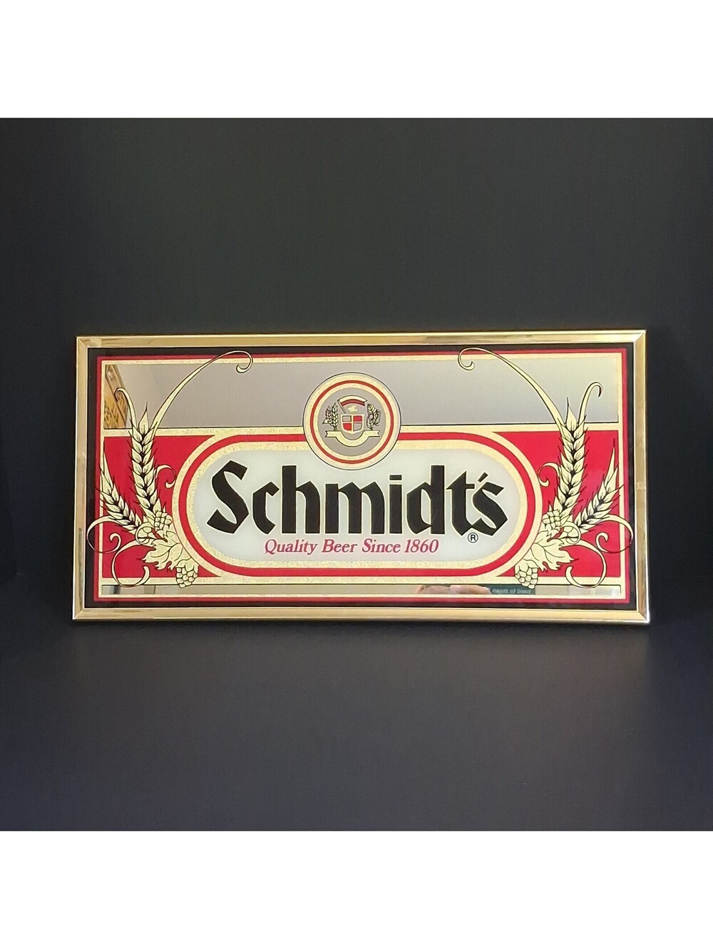 Vintage Schmidt’s Beer Framed Mirror Sign 18x9" Quality Beer Since 1860